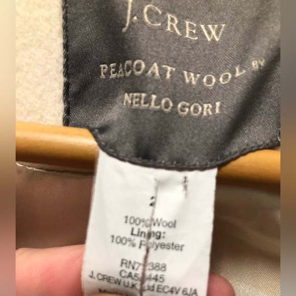 J. Crew Nello Gori Tipped Trim 100% Wool Off White & Black Pea Coat EUC 2 - Picture 11 of 16